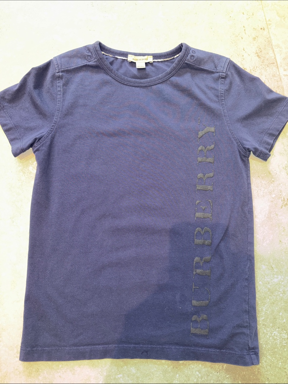 Burberry Auth child Navy Short Sleeve Tee with Vertical Logo